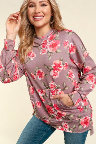 Floral Long Sleeve Oversize Pullover Hoodie