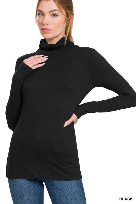 Premium Microfiber Mock Neck Top Black