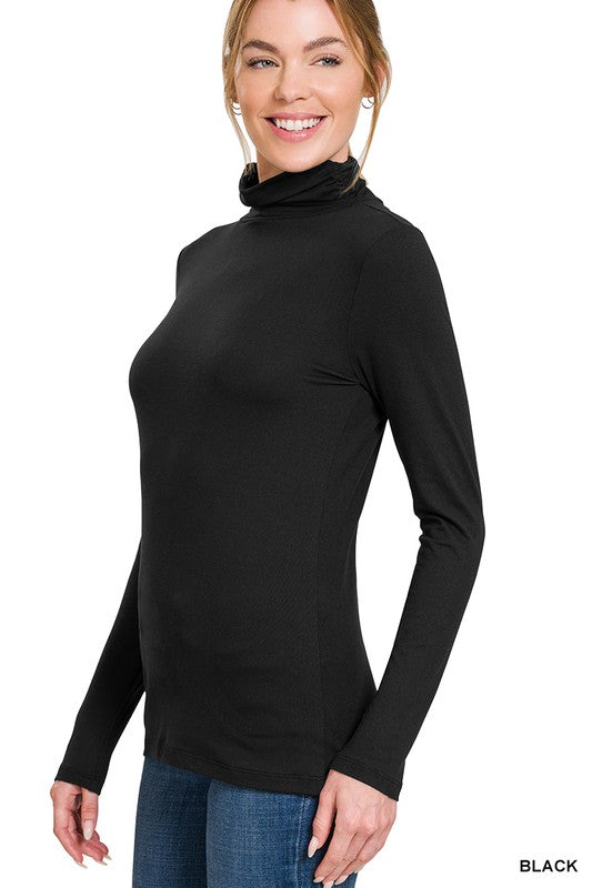 Premium Microfiber Mock Neck Top Black