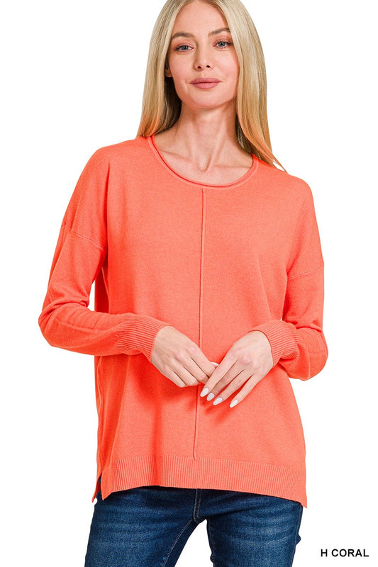 Front Seam Round-Neck Sweater