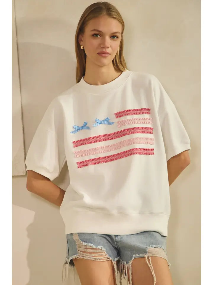 Ribboned Flag Short-Sleeve Sweatshirt