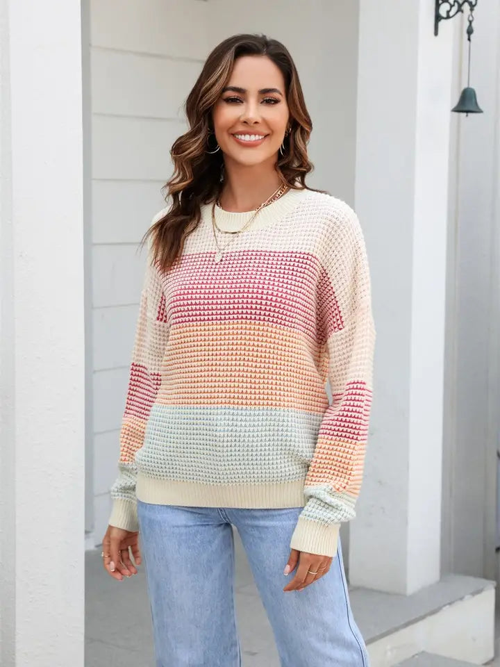 Crew Neck Color Block Sweater