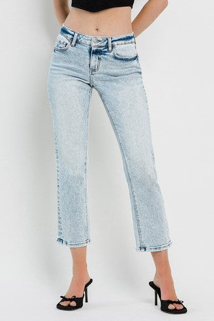 Mid Rise Crop Straight Jeans