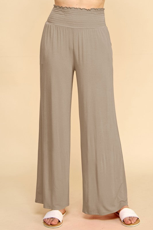 Elastic High Waisted Palazzo Pants with Pocket