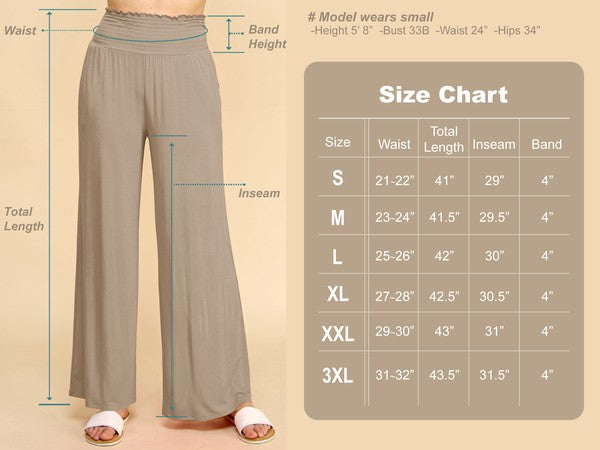 Elastic High Waisted Palazzo Pants with Pocket