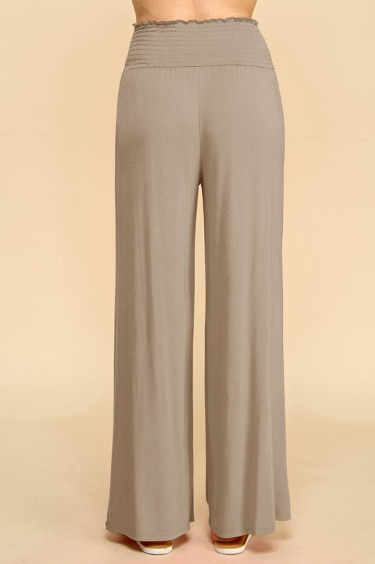 Elastic High Waisted Palazzo Pants with Pocket