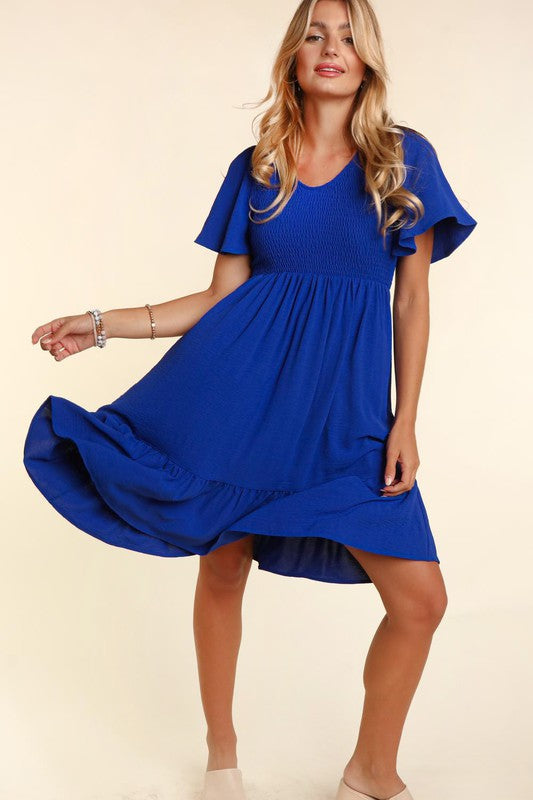 Fit and Flare Solid Dress with Side Pockets