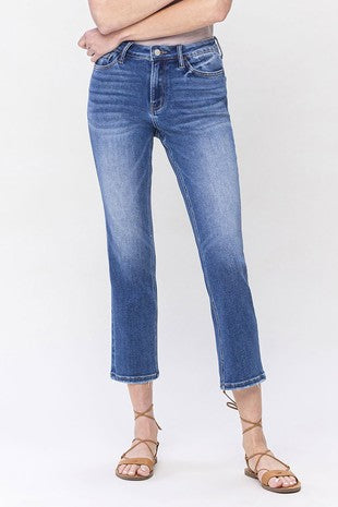 High Rise Ankle Slim Straight Jeans