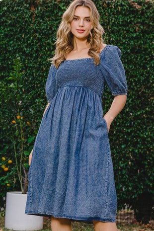 Washed Denim Midi Dress