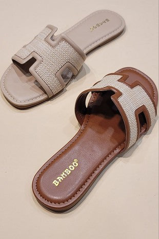 Flat Slide Sandals, Natural Woven