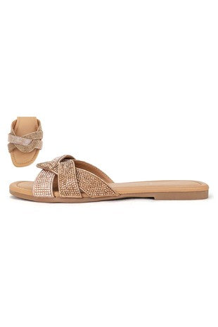 Flat Slip-on Sandal, Rhinestone Detail Straps