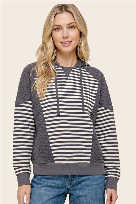 Quilted Color Block Hoodie