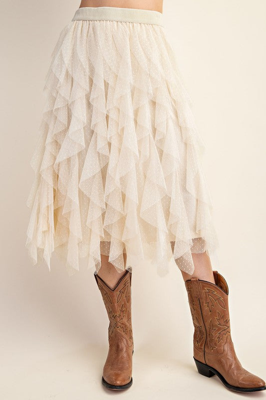 Embellished Tulle Layered Midi Skirts