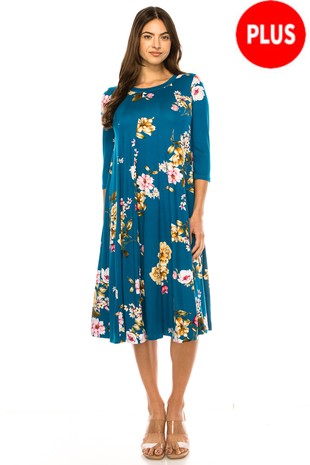 Paneled, Floral Print, A-Line Midi Dress