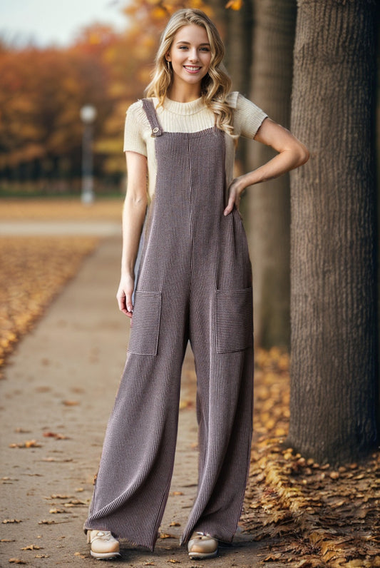 Sleeveless Solid Urban Ribbed Jumpsuits