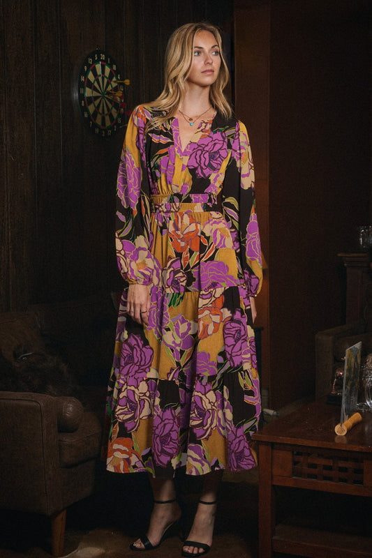 Floral Printed Tired Midi Dress