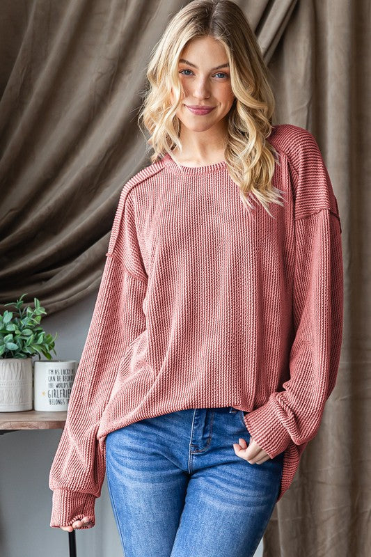 Long Puff Sleeve Urban Ribbed Top