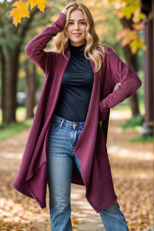 Urban Ribbed Long Sleeve Open Cardigan