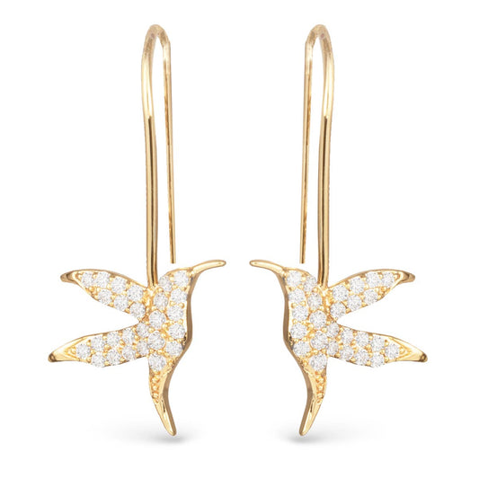 Hummingbird CZ Drop Earrings - Gold