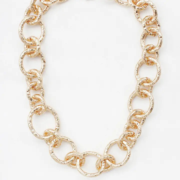 Chunky Textured Circle Chain Link Necklace