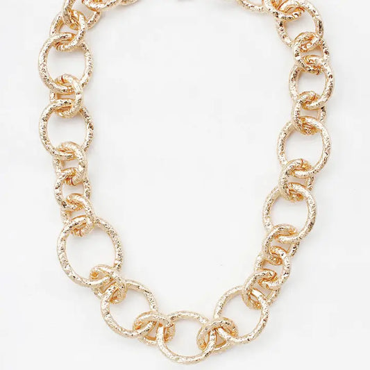 Chunky Textured Circle Chain Link Necklace