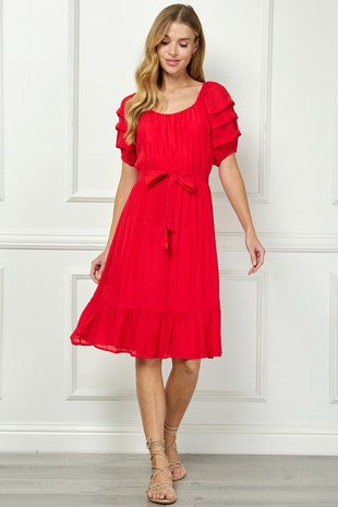 Papaya Gauze Midi Dress W/flange Slv Detail