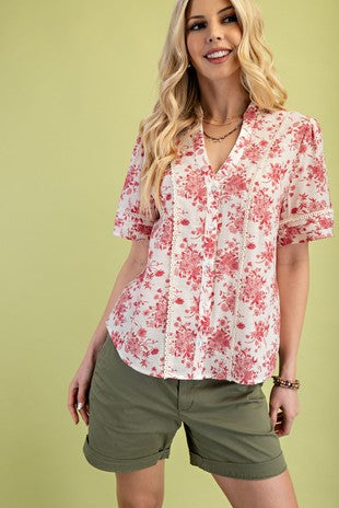 Floral Print Button Up Blouse