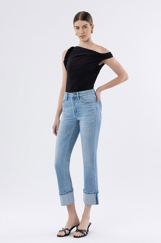 Flying Monkey High Rise Cuffed Crop Slim Straight Jeans
