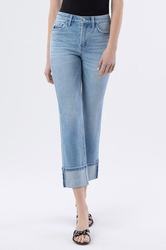 Flying Monkey High Rise Cuffed Crop Slim Straight Jeans
