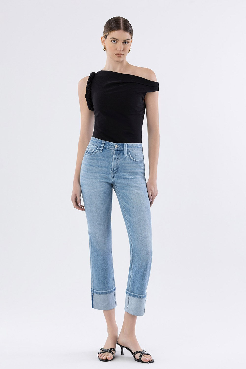 Flying Monkey High Rise Cuffed Crop Slim Straight Jeans