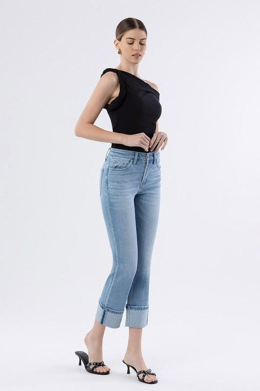 Flying Monkey High Rise Cuffed Crop Slim Straight Jeans
