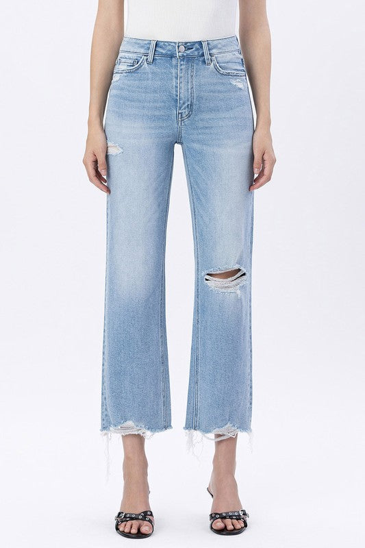 Flying Monkey High Rise Distressed Crop Slim Wide Jeans