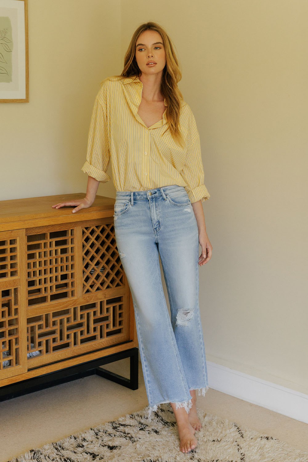 Flying Monkey High Rise Distressed Crop Slim Wide Jeans