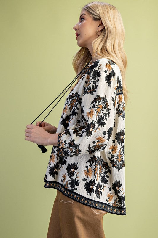 Floral Fall Print 3/4 Length Sleeve Blouse