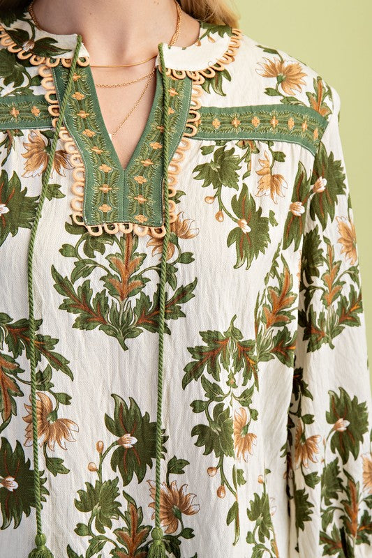 Floral Fall Print 3/4 Length Sleeve Blouse