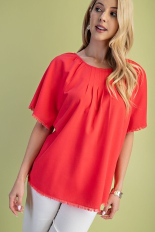 Coral Linen Short Sleeve Top