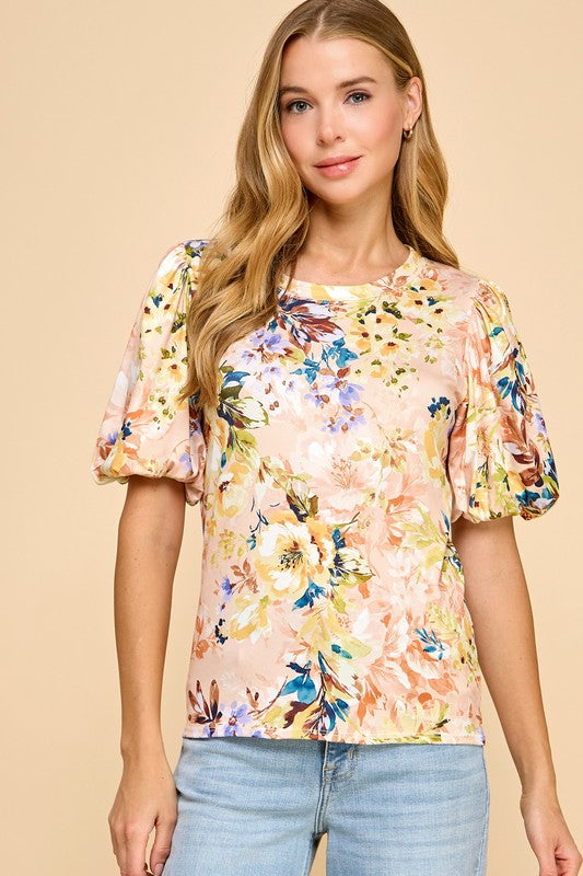 Floral Printed Top With Puffed Sleeves