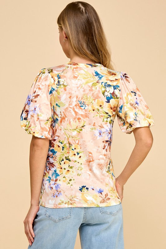 Floral Printed Top With Puffed Sleeves