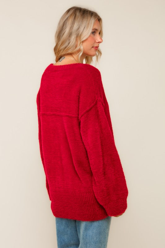 Fuzzy Soft Oversized Sweater W/ Side Slit