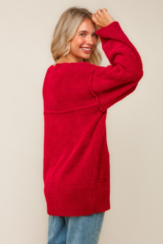 Fuzzy Soft Oversized Sweater W/ Side Slit