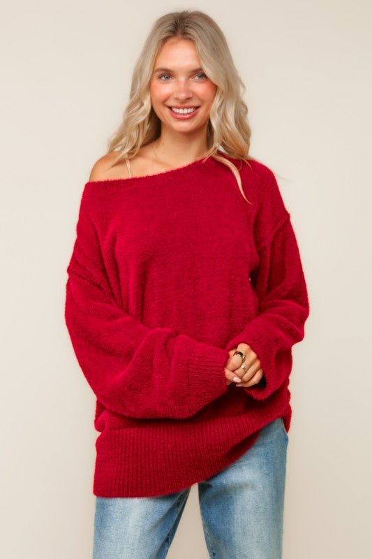 Fuzzy Soft Oversized Sweater W/ Side Slit