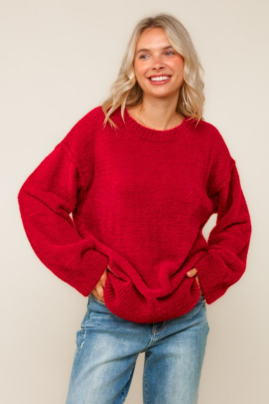 Fuzzy Soft Oversized Sweater W/ Side Slit