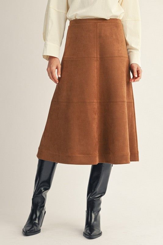 Elastic Waist A-line Suede Skirt