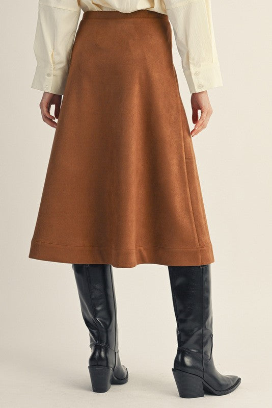 Elastic Waist A-line Suede Skirt