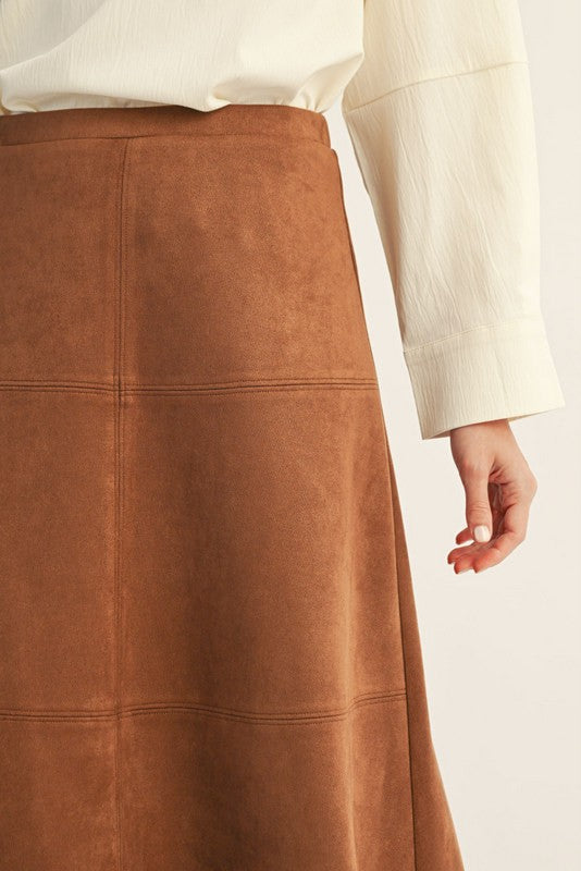 Elastic Waist A-line Suede Skirt