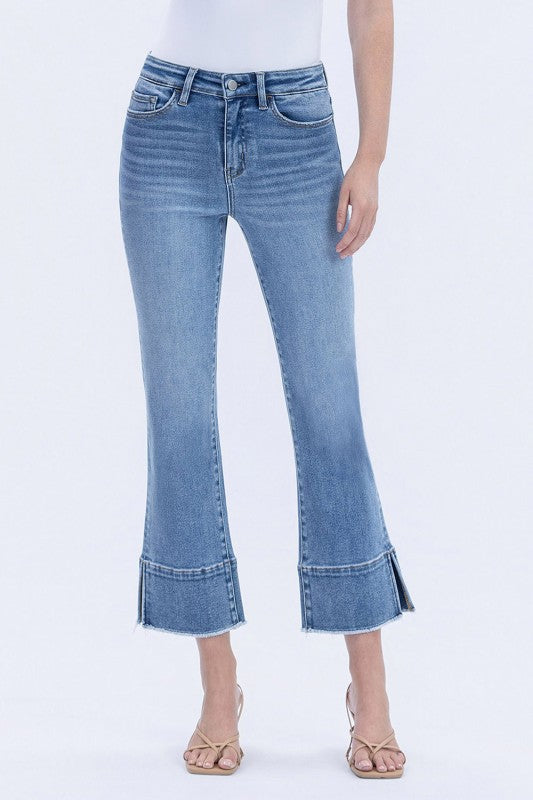 Flying Monkey High Rise Trouser Slit Hem Kick Flare Jeans