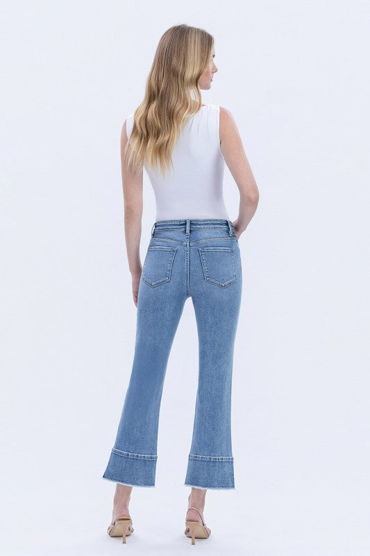 Flying Monkey High Rise Trouser Slit Hem Kick Flare Jeans