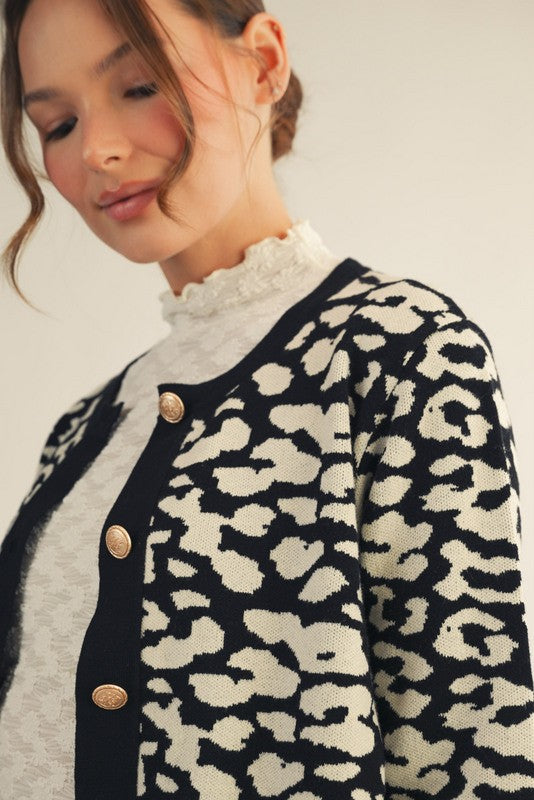 Leopard Cardigan with Button Detail