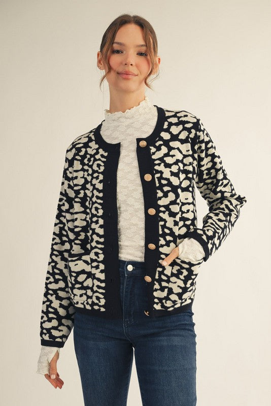 Leopard Cardigan with Button Detail