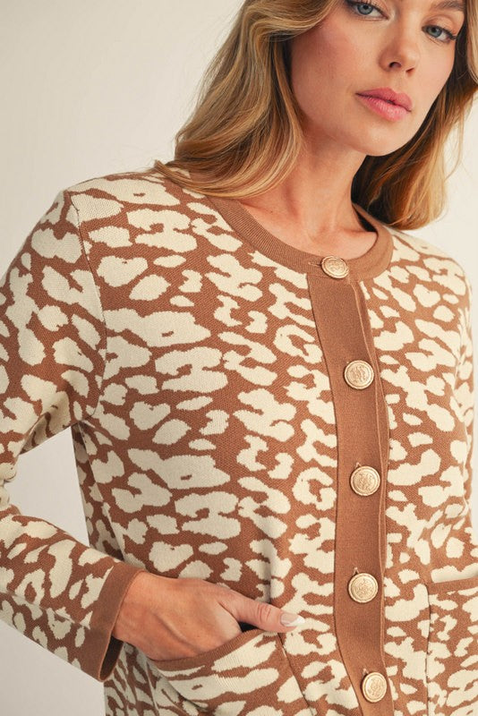 Leopard Cardigan with Button Detail